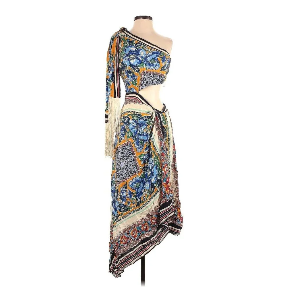 Anthropologie One Shoulder Printed Silk Dress US4 - Picture 2 of 9